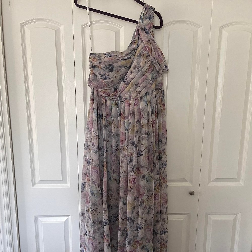 Donna Morgan Chloe Floral Drape Shoulder Gown